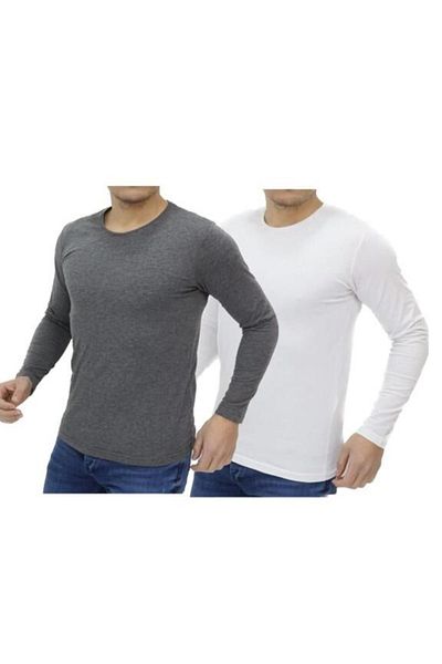 FATELLA Men's Round Crew Neck Lycra Narrow Fit Slim Fit Black Body T-shirt 2 Pieces 2 Pieces