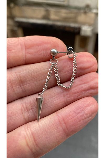 Köstebek Gothic Punk Chain Pointed End Steel Pendulum Earrings