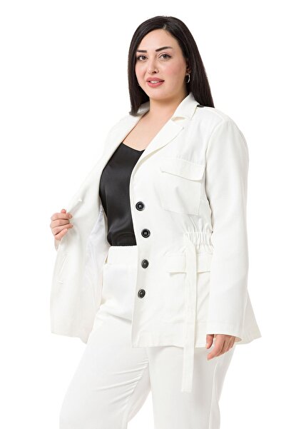 DISENTIS MODEST Large Size Jacket Pants Lined White Set