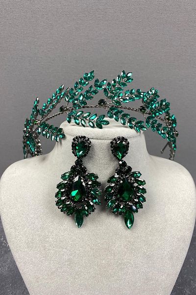 Hobigram Set de cercei pentru accesorii de păr Henna de mireasă cu bandă cu ramuri de frunze Bilana bleumarin – Coroană – Coroană