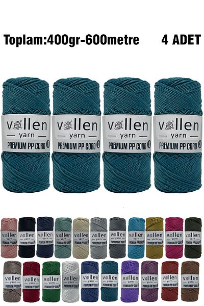 vollen yarn 600m Πολυεστερικό νήμα μακραμέ, νήμα Supla, νήμα τσάντας, νήμα βραχιολάκι, μακραμέ, μπλε βενζίνης 1,5mm-400gr
