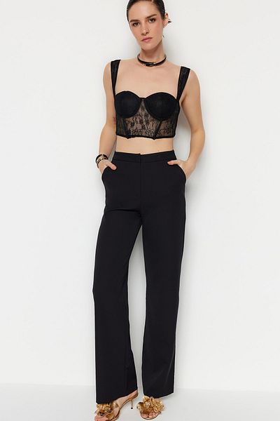 Trendyol Collection Černé široké tkané kalhoty Tpraw22Pl0402