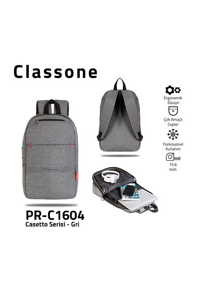 Classone PR-C160 4Casetto Series WTXPro، قماش مقاوم للماء 15.6 بوصة، حقيبة ظهر للكمبيوتر المحمول - رمادي