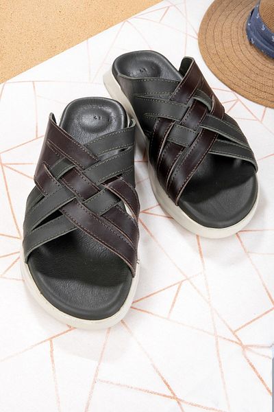 Ducavelli Croes Genuine Leather Men's Slippers, Genuine Leather Slippers, Orthopedic Sole Slippers, Light Leather Tees