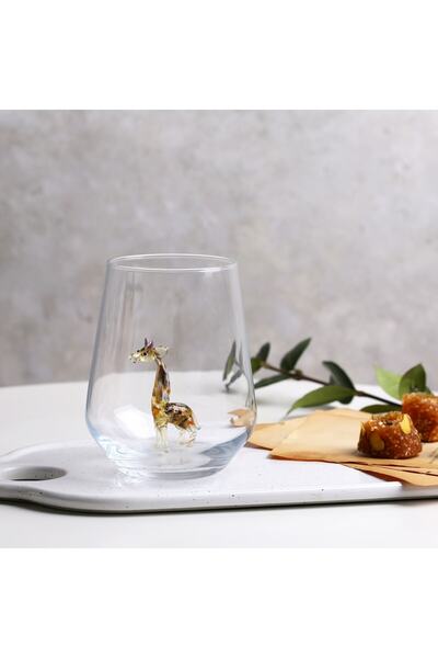 ADAMODART Zürafa Cam Figürlü Tekli Su Bardağı