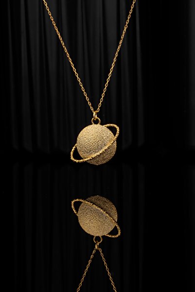 byess 925 Ayar Gümüş Lazer Işlemeli Satürn Kolye