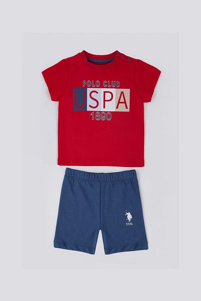 U.S. Polo Assn. قاعدة. طقم تيشيرت أطفال أحمر ناعم الملمس من Polo Assn