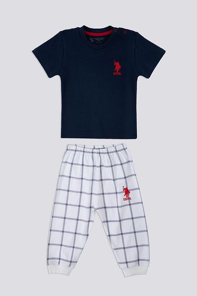 U.S. Polo Assn. Square Pattern Navy Blue Baby Tshirt Set