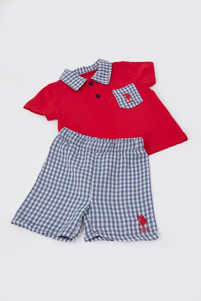 U.S. Polo Assn. Cool Chic Red Baby Polo Collar T-shirt Set