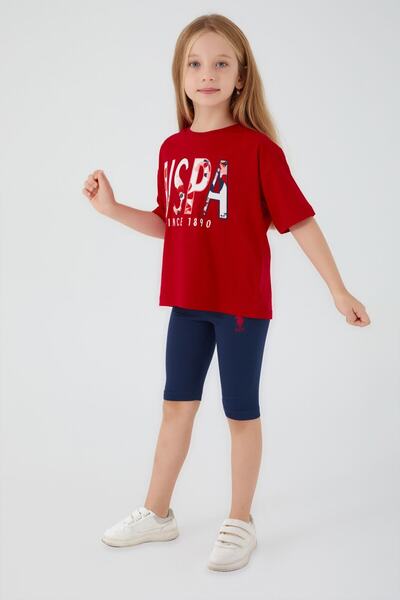 U.S. Polo Assn. Base. Polo Assn Shaped Color Transition Red Girls Bermuda Suit
