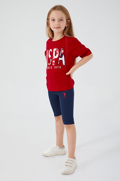 U.S. Polo Assn. Base. Polo Assn Shaped Color Transition Red Girls Bermuda Suit