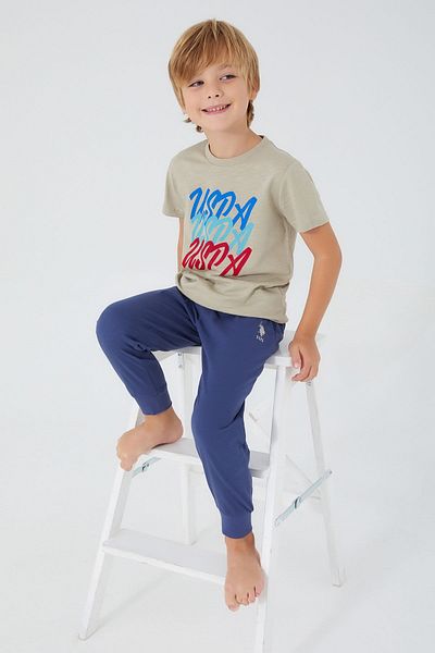 U.S. Polo Assn. Writing Light Khaki Boy Short Sleeve Pajama Set