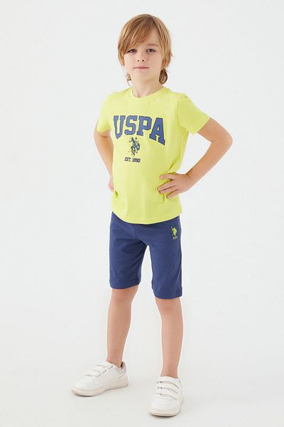 U.S. Polo Assn. Light Blue Written Yellow Boy's Bermuda Suit