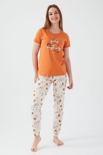 Pierre Cardin Set de pijamale cu mânecă scurtă pentru femei Girls Can Do Orange
