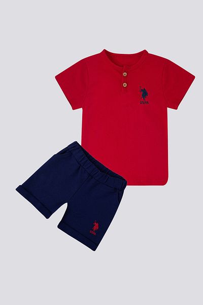 U.S. Polo Assn. Base. Polo Assn With Button Motif Red Baby Tshirt Set