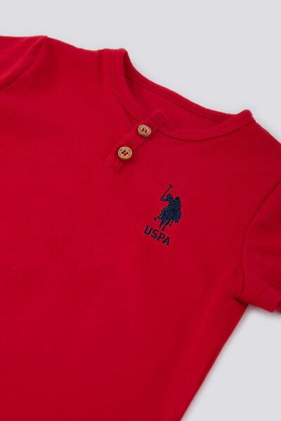 U.S. Polo Assn. Base. Polo Assn With Button Motif Red Baby Tshirt Set