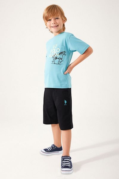 U.S. Polo Assn. Set bermude pentru băiat alb cu model de imagine de cal