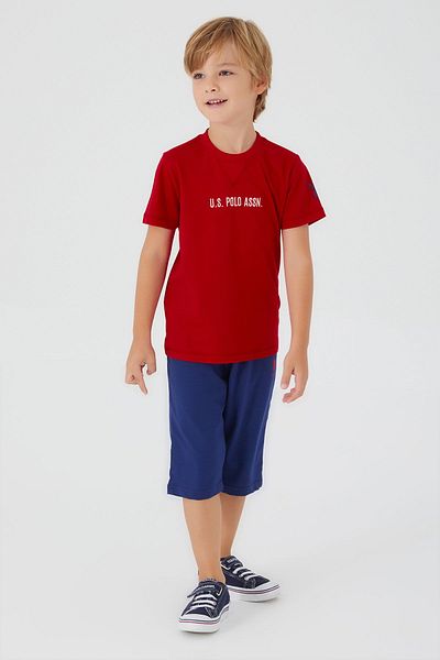 U.S. Polo Assn. Base. Polo Assn Dark Red Texture Red Boy Capri Suit