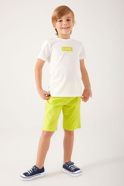 U.S. Polo Assn. Baza. Costum Bermudă Polo Assn cu model uni crem pentru băiat