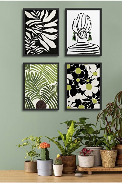 HOMEPACK Комплект от 4 картини с черна рамка D-001