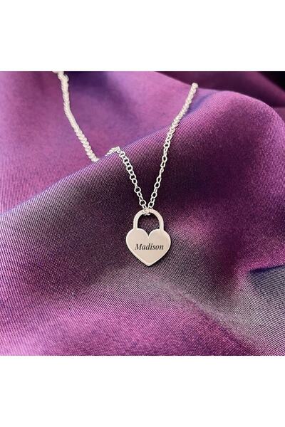 N!da Jewelry 925 Ayar Gümüş Kalp Kilit Isim Kolye