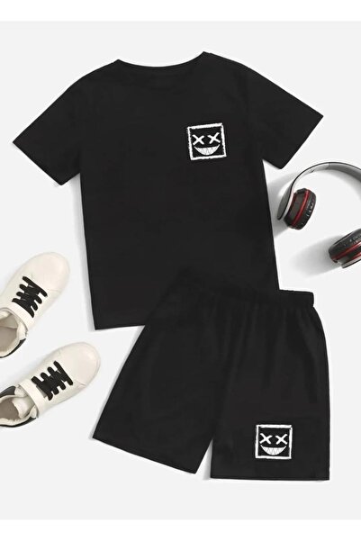 Tarzsokak Set de tricou și pantaloni scurți pentru copii, negru, imprimat