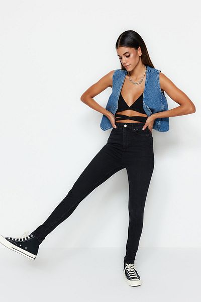 Trendyol Collection Blugi negri skinny cu talie înaltă TWOSS23JE00075