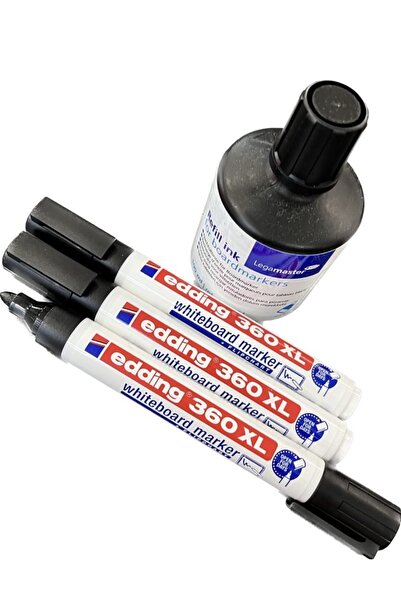 Edding 360 Xl Cap Off Siyah Doldurlabilir 3 Adet Tahta Kalemi 100 Ml Siyah Mürekkebi