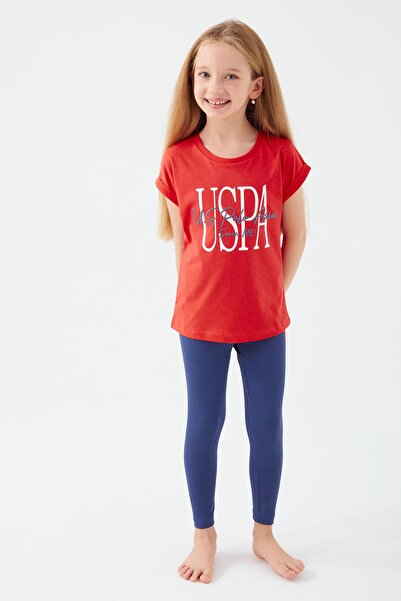 U.S. Polo Assn. Base. Polo Assn Inclined Writing Red Girls Tights Set