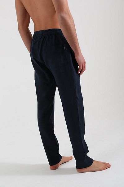 Whitefin White Navy Blue Linen Trousers