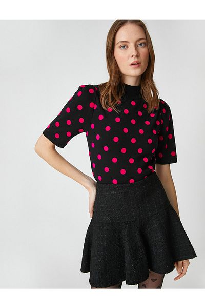 Koton Half Turtleneck Short Sleeve Polka Dot Knitwear Sweater