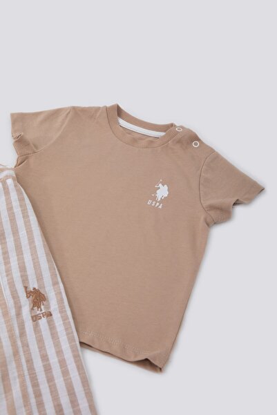 U.S. Polo Assn. Delicate Light Texture Açık Kahverengi Bebek Tshirt Takım