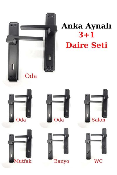 ARON (7 Sets) Sofuoğlu Anka Mirrored Matte Black Handle **(3+1)** Circle Set Door Handle Aluminum / Steel