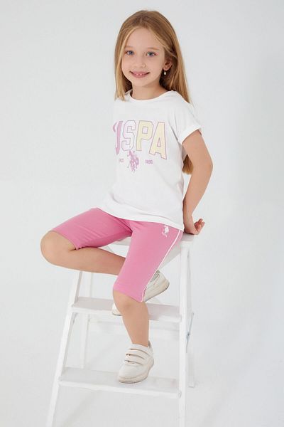 U.S. Polo Assn. Shapeless Writing Cream Girl's Bermuda Set