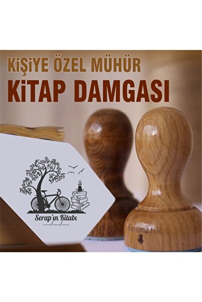 kaşematik K 6 Ağaç Bisiklet Ve Kuşlar Temalı Kişiye Özel Ahşap Kitap Damgası ...