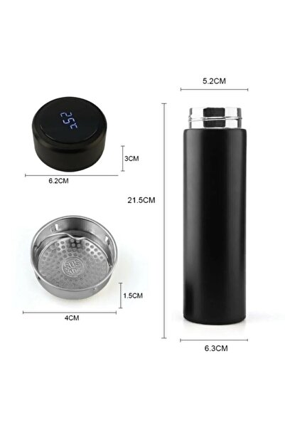 Genel Markalar 0,5l Dijital Led Göstergeli Akıllı Vakumlu Sıcaklık Ölçerli Termos Siyah