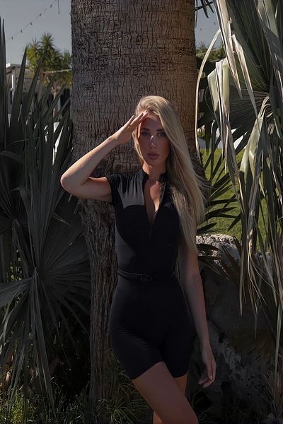 Fashiontayt Zippered Diving Fabric Jumpsuit with Belt Suitable for Daily and Sports Use