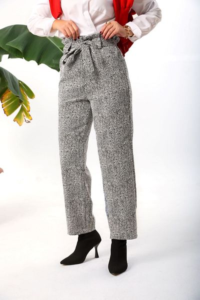 NARKISS بنطلون جزرة بحزام منقوش بنقشة Houndstooth للسيدات