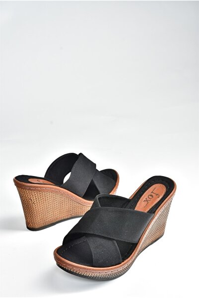 Fox Shoes Dámské černé plátěné pantofle s překříženým páskem