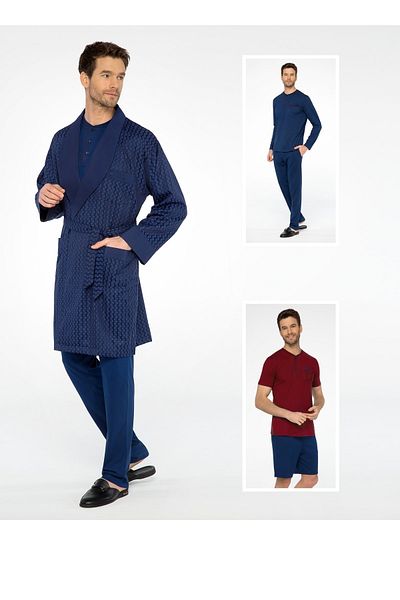 Pijalüx Jacquard, 5 piese, pantaloni scurți lungi și scurti, haine de dormit, set de zestre pentru mire, bleumarin