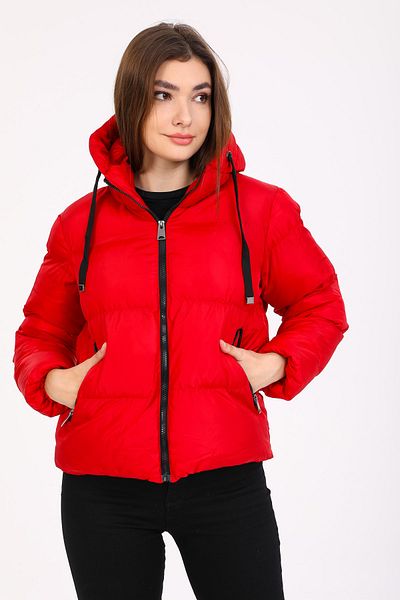 DYNAMO Women's Red Hooded Puffer Jacket