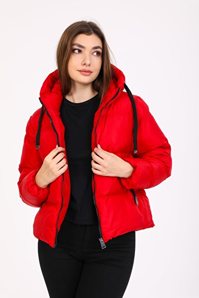 DYNAMO Női piros kapucnis kabát