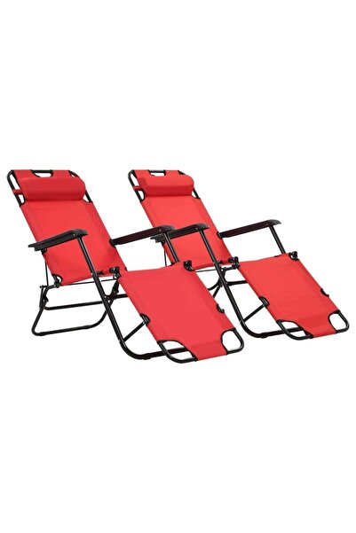 Genel Markalar Ayak Uzatmalı Katlanır Şezlong 2 Adet Kırmızı Çelik