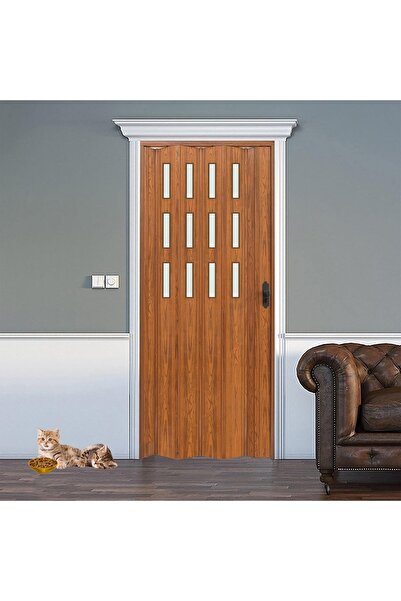 FARAN DEKORASYON 72 X 215 Ceviz Renk Camlı Pvc Akordiyon Kapı - Frnakmodel-0-75