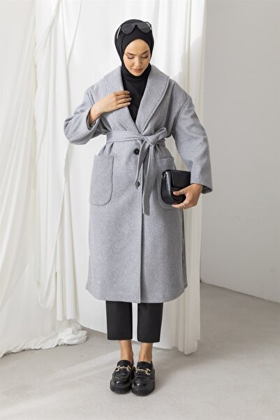 Limbamba Dvostrani Sa džepovima strane Sa prorezom Sivi Kašmir tkanina Kaput