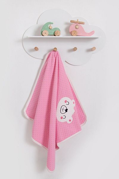 Bubito Round Patterned Smiling Face Detailed Cotton Baby Blanket 85x75-pink