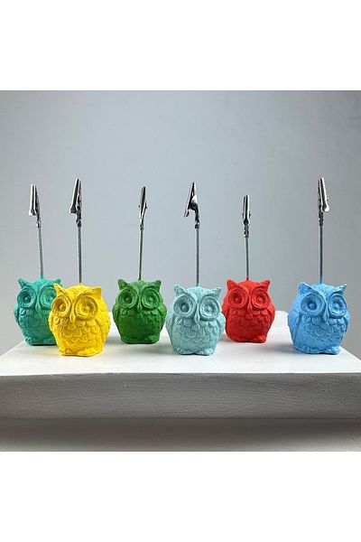 oasis decoration Owl Note Holder 6-Piece Note Holder Set (coral-mint-yellow-green-ice Green-light Blue)