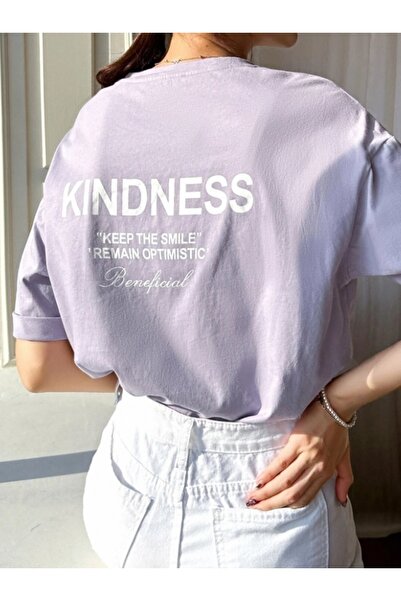 MOONBULL تي شيرت مطبوع باللون الأرجواني الفاتح مقاس كبير