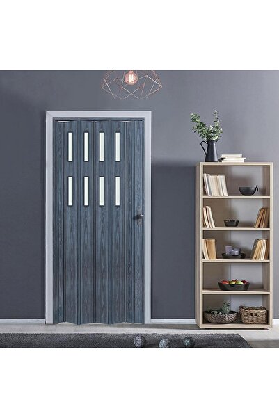 FARAN DEKORASYON 87 X 215 Antrasit Renk Camlı Pvc Akordiyon Kapı - Frnakmodel...