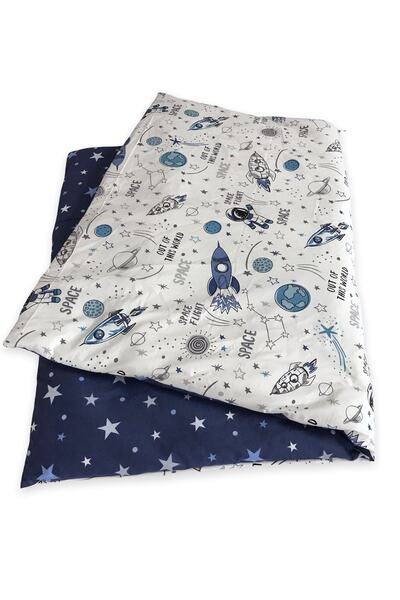 Babynia غطاء لحاف مفرد غطاء لحاف رائد فضاء أزرق داكن مرصع بالنجوم 120 × 200 سم